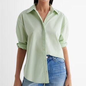 🆕 NWT Express Poplin Boyfriend Portofino Shirt, Women’s Large, Seacrest Green